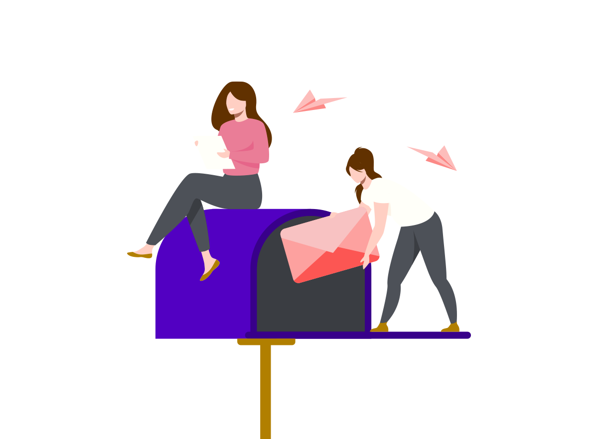 Deux femmes envoient et lisent du courrier.